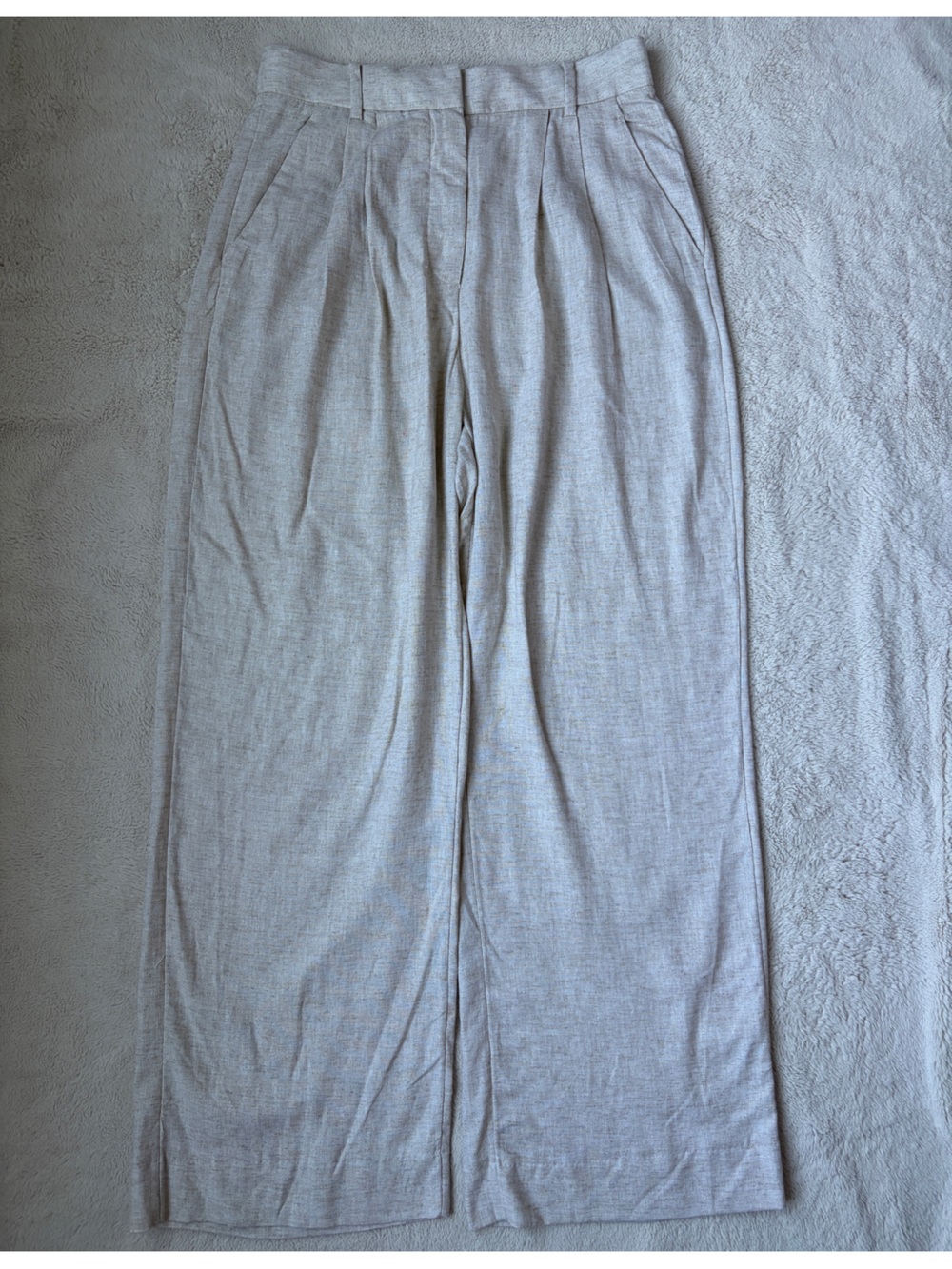 Abercrombie & Fitch Curve Love Wide Leg Light Beige Linen Blend Trousers Size 28 - Picture 2 of 9